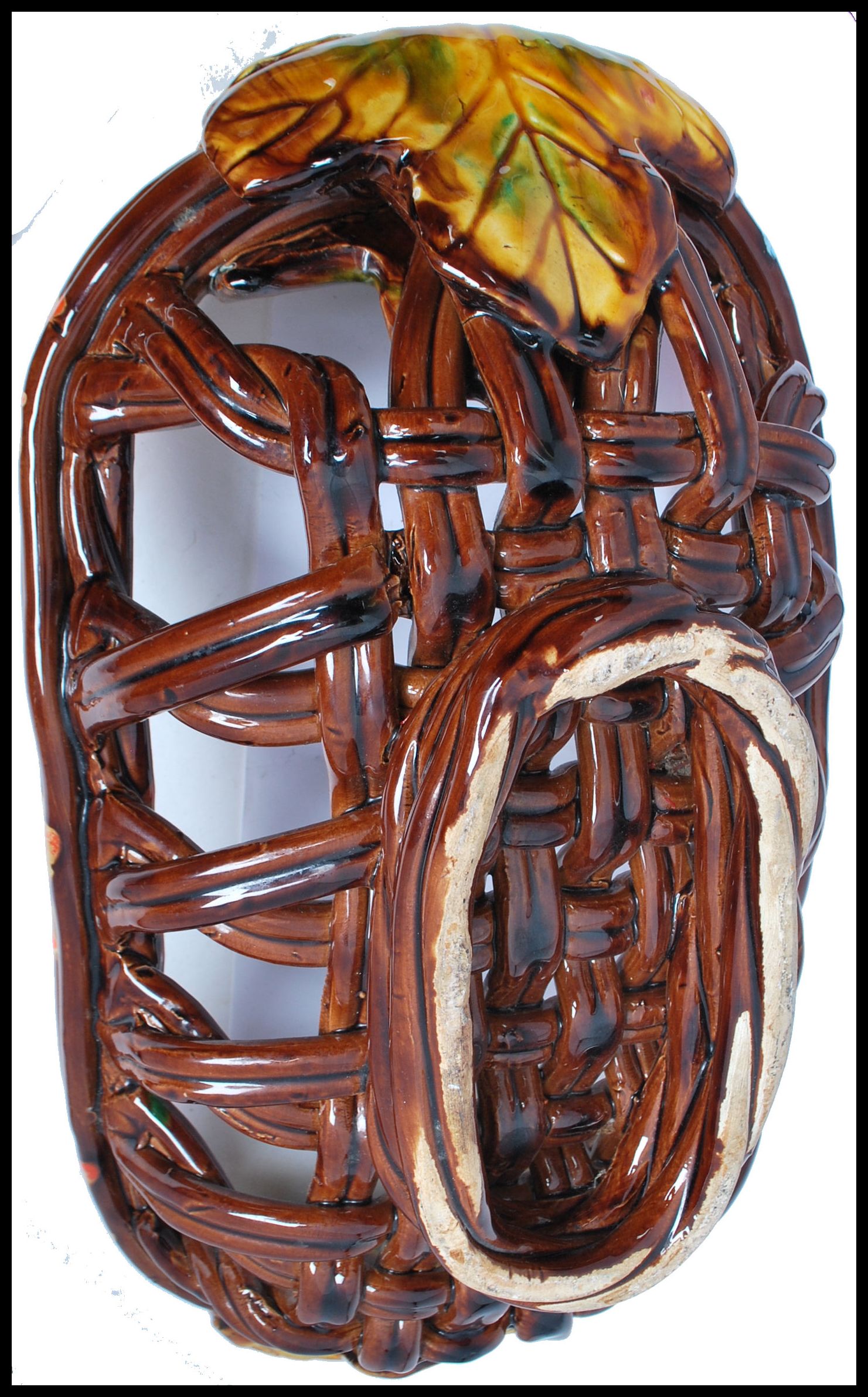 A retro 20th century studio pottery lattice work fat lava style fruit bowl together with a studio - Image 8 of 8