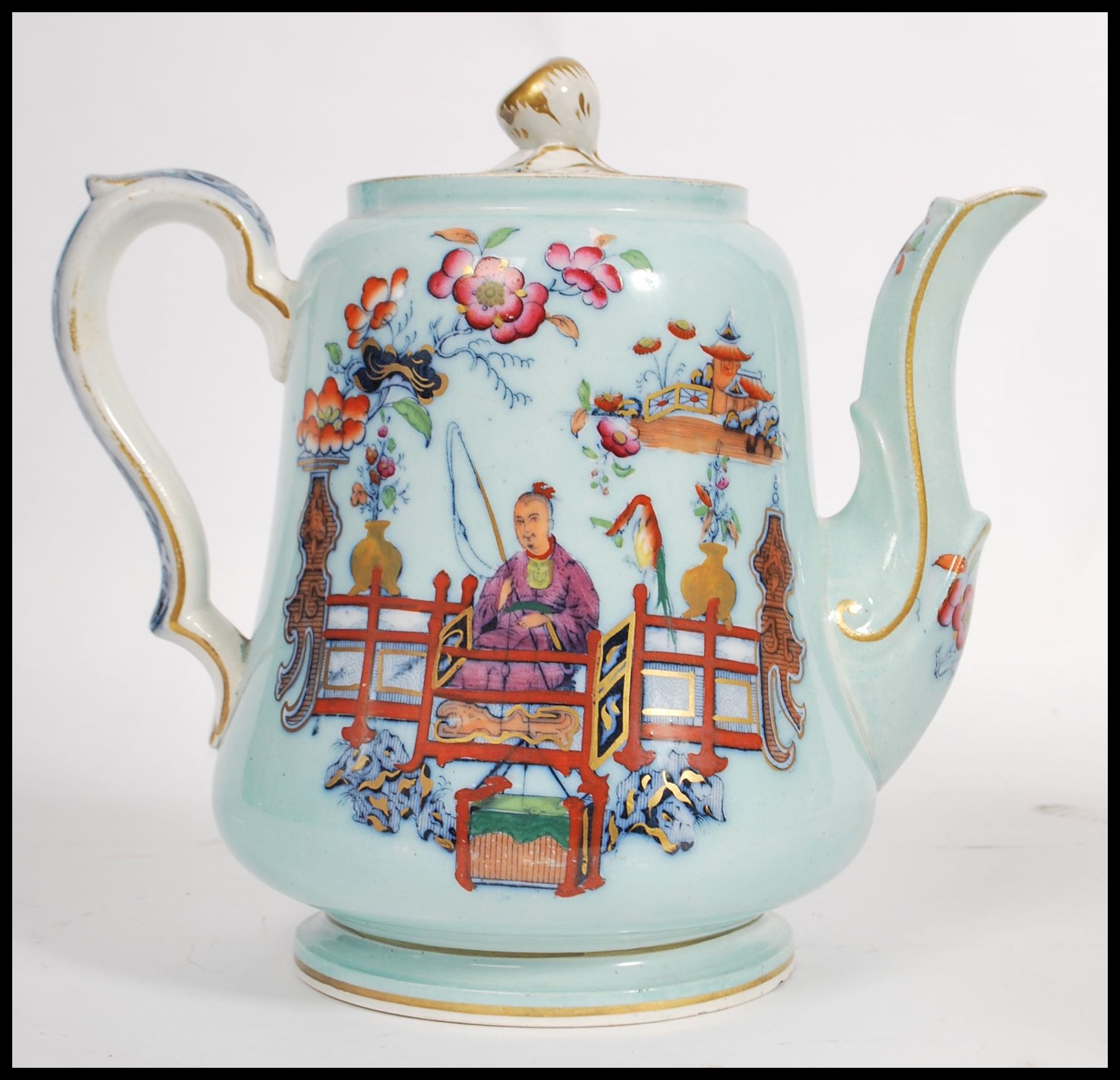 A late 19th early 20th century Staffordshire china teapot, transfer printed with scenes of - Image 3 of 7