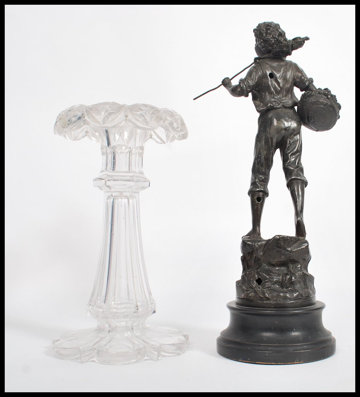 A 19th century cut glass table Lustre centre piece together with a spelter figure raised on a - Image 2 of 6