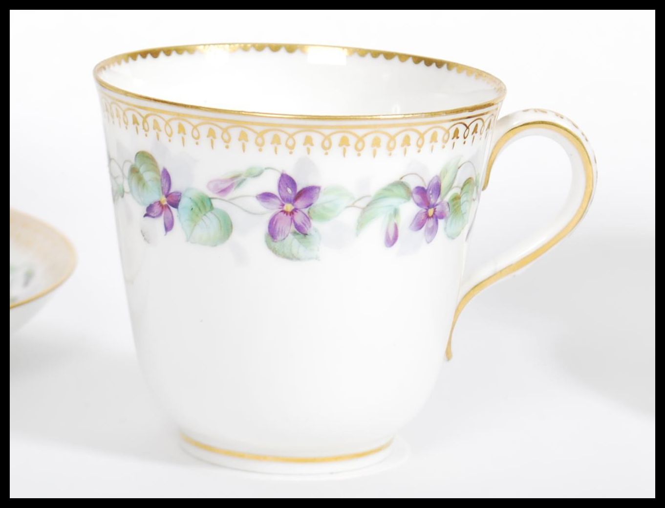 A 19th century Victorian Worcester cup saucer, lidded sugar bowl and creamer milk jug in a - Image 4 of 7