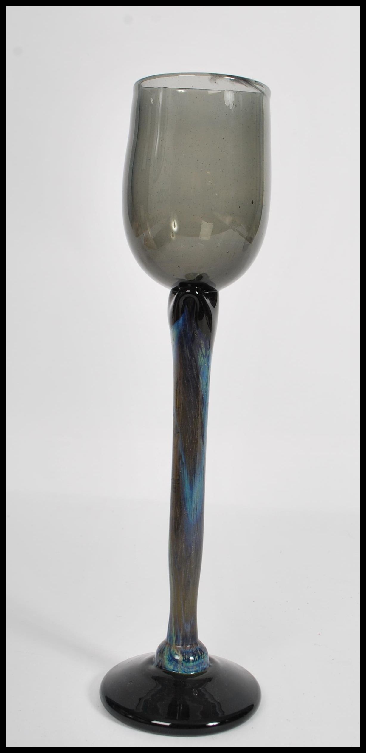 A vintage mid 20th century studio art wine glass raised on circular base with long coloured stem and - Image 2 of 9