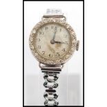 A vintage 20th century ladies 18ct white gold marcasite diamond ladies wrist watch, fitted with a