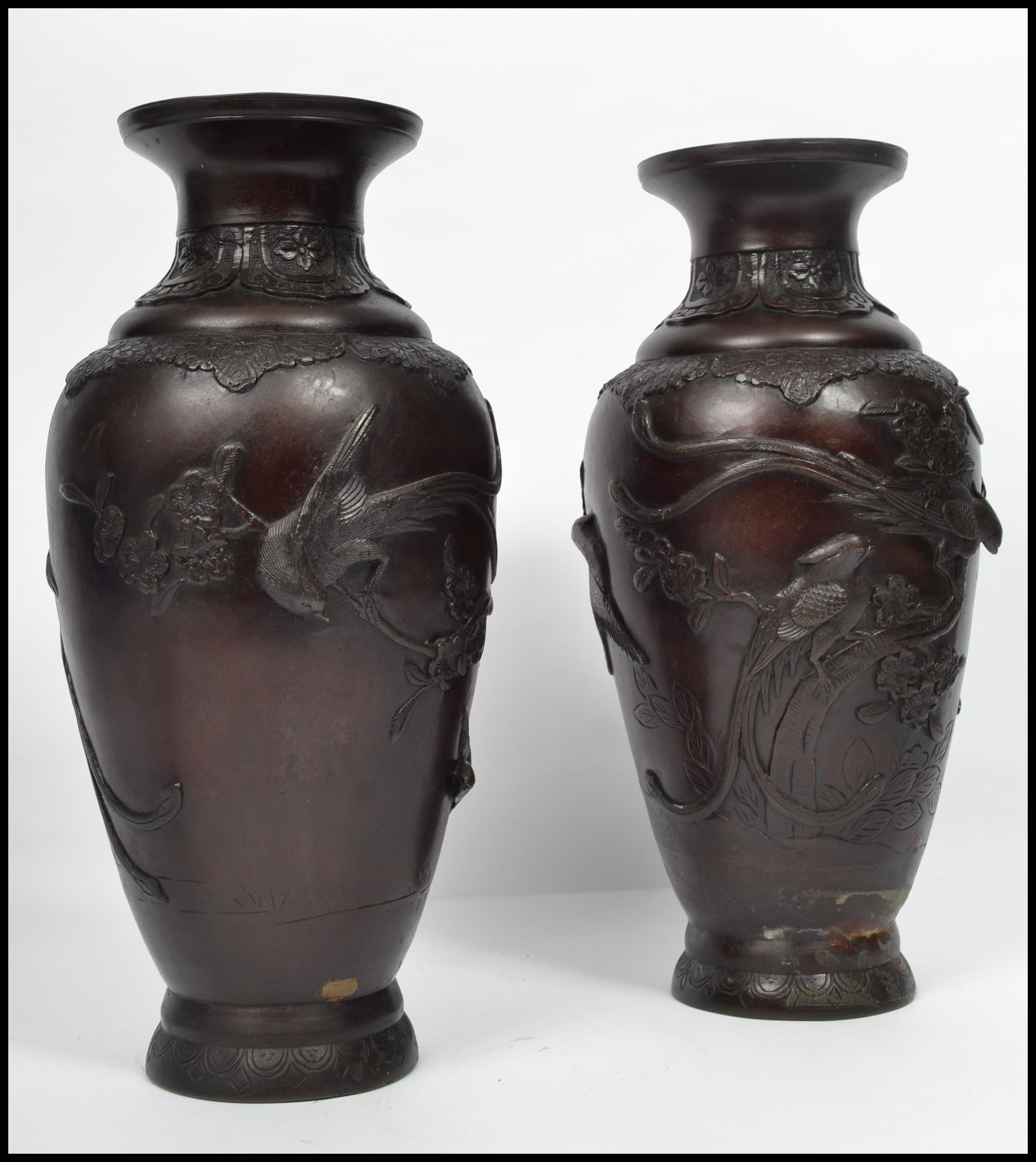 A pair of 19th century Oriental Bronze vases raise - Image 6 of 6