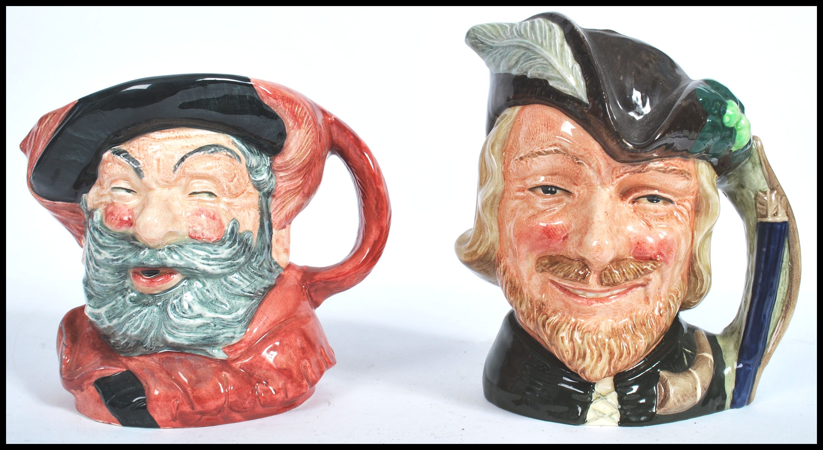 Two vintage 20th century Royal Doulton ceramic Toby Character jugs. Robin Hood and Falstaff. Doulton