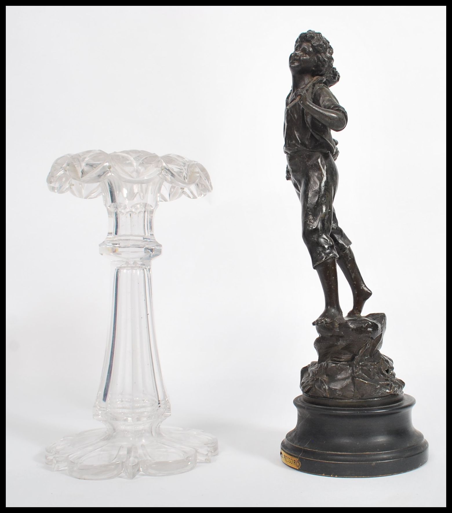 A 19th century cut glass table Lustre centre piece together with a spelter figure raised on a - Image 3 of 6