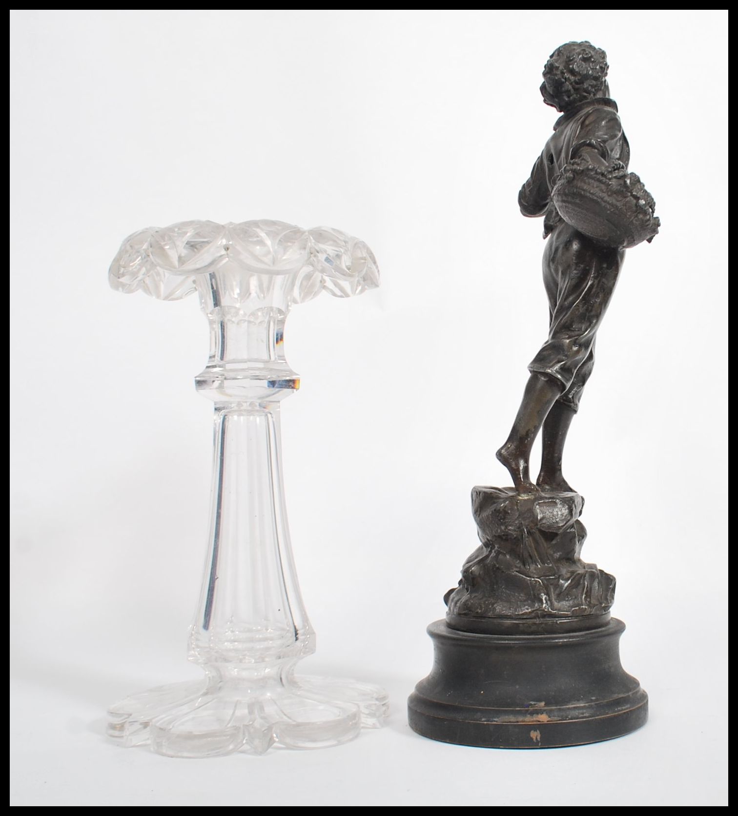 A 19th century cut glass table Lustre centre piece together with a spelter figure raised on a - Image 4 of 6