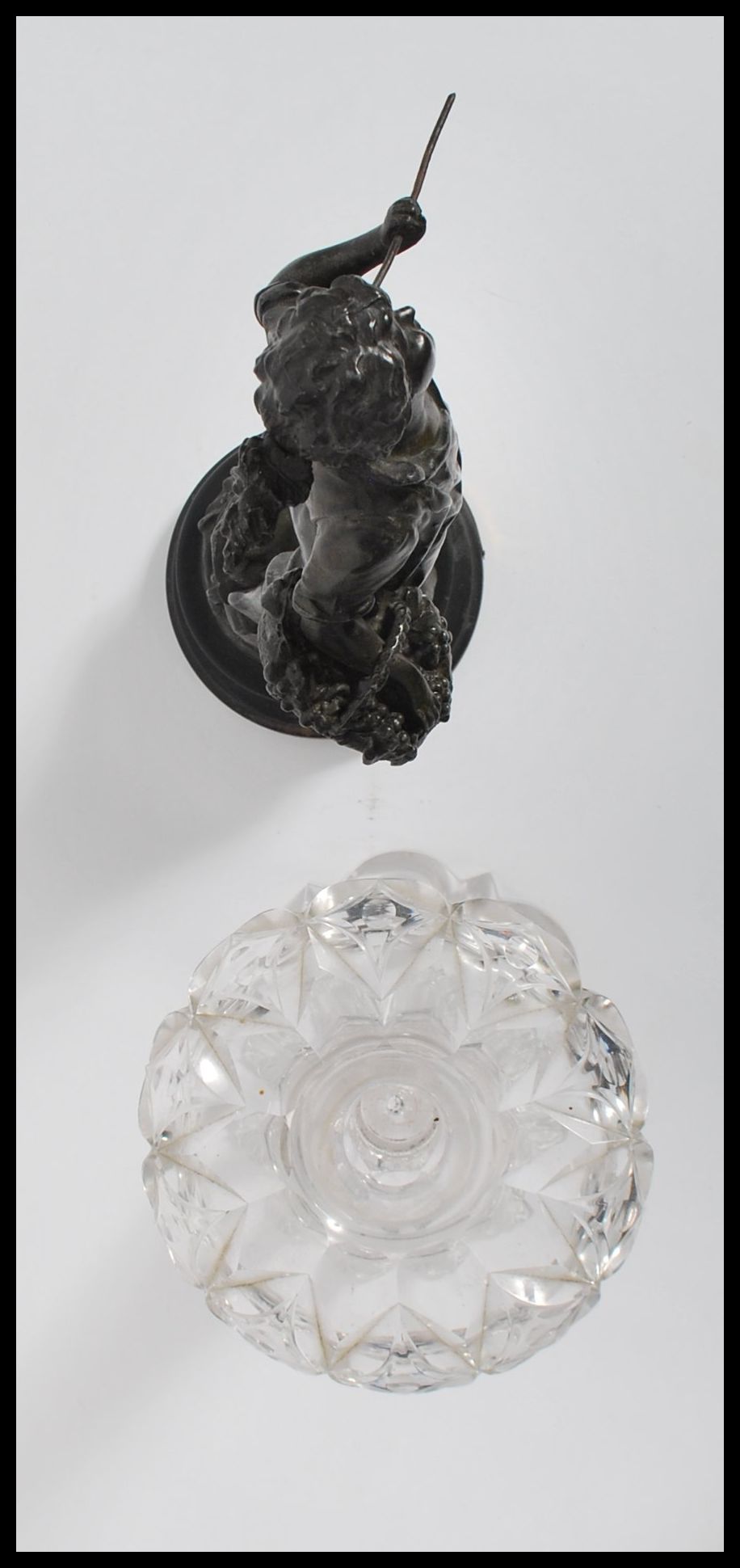 A 19th century cut glass table Lustre centre piece together with a spelter figure raised on a - Image 5 of 6