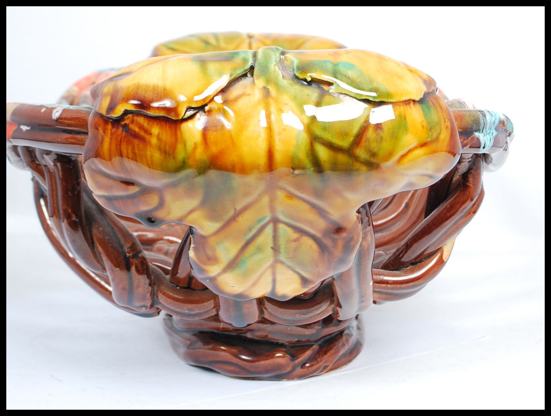 A retro 20th century studio pottery lattice work fat lava style fruit bowl together with a studio - Image 6 of 8