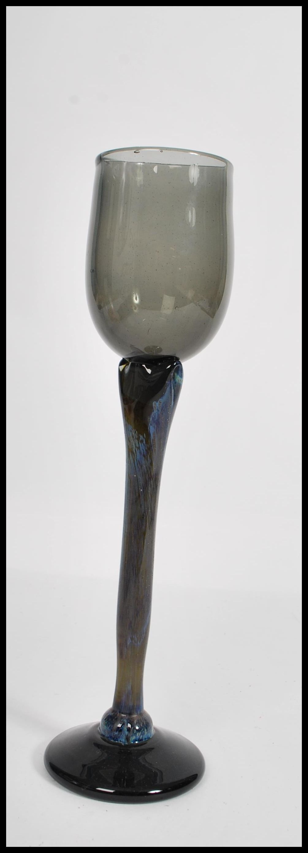 A vintage mid 20th century studio art wine glass raised on circular base with long coloured stem and - Image 3 of 9