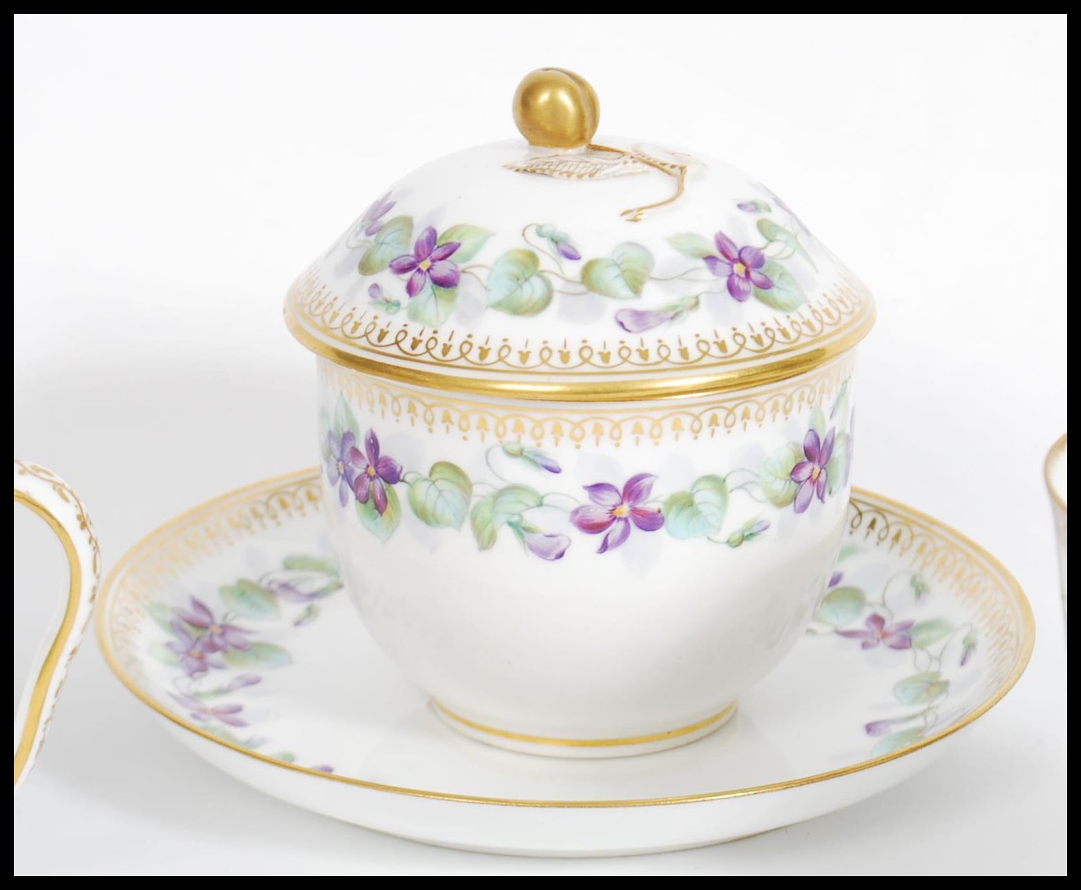 A 19th century Victorian Worcester cup saucer, lidded sugar bowl and creamer milk jug in a - Image 5 of 7