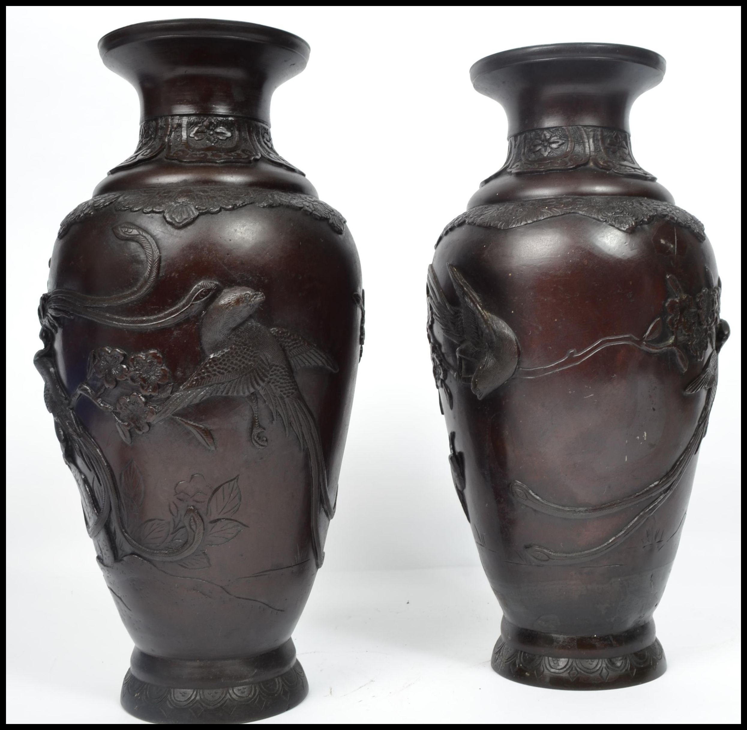 A pair of 19th century Oriental Bronze vases raise - Image 2 of 6