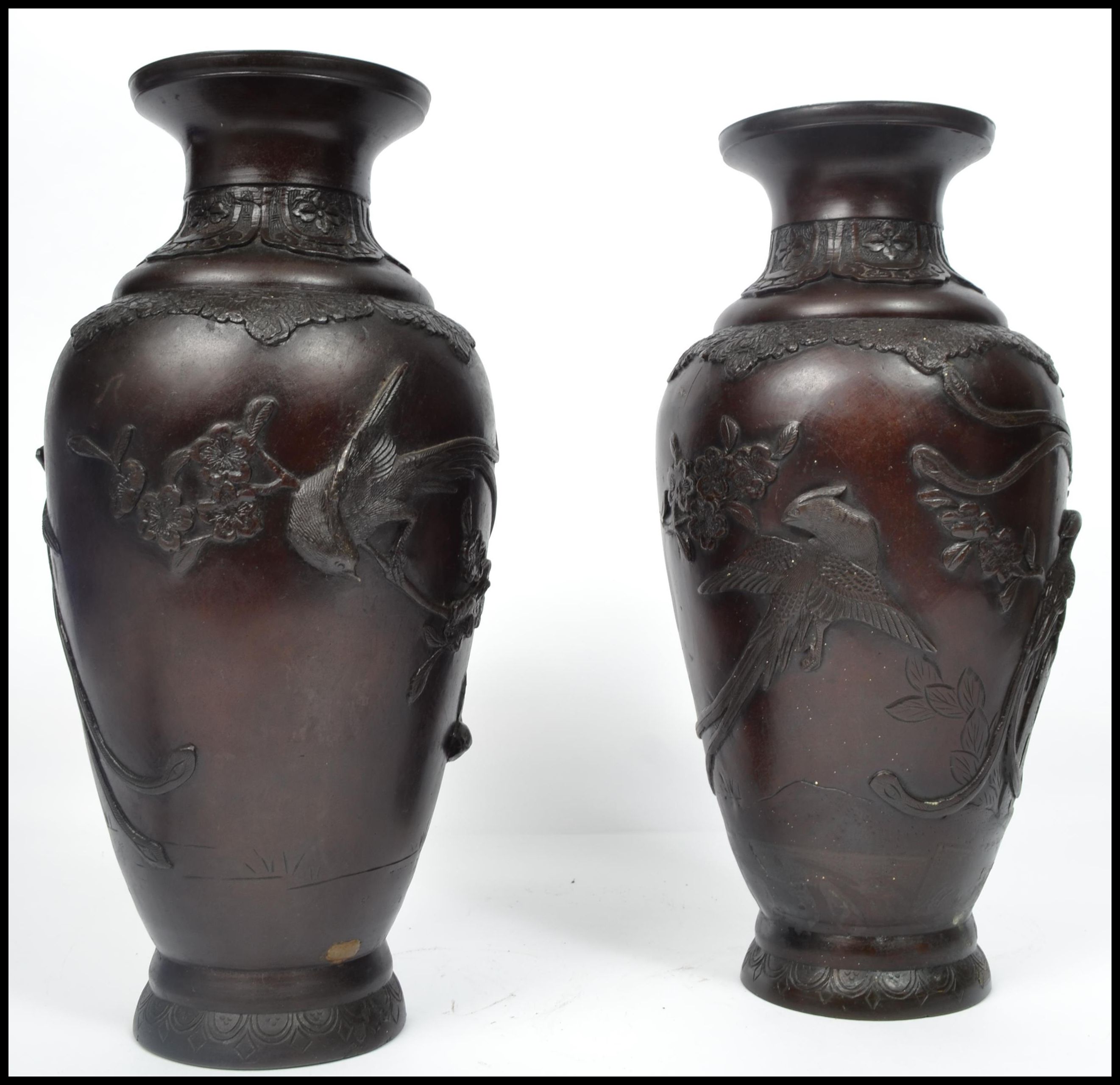 A pair of 19th century Oriental Bronze vases raise - Image 3 of 6