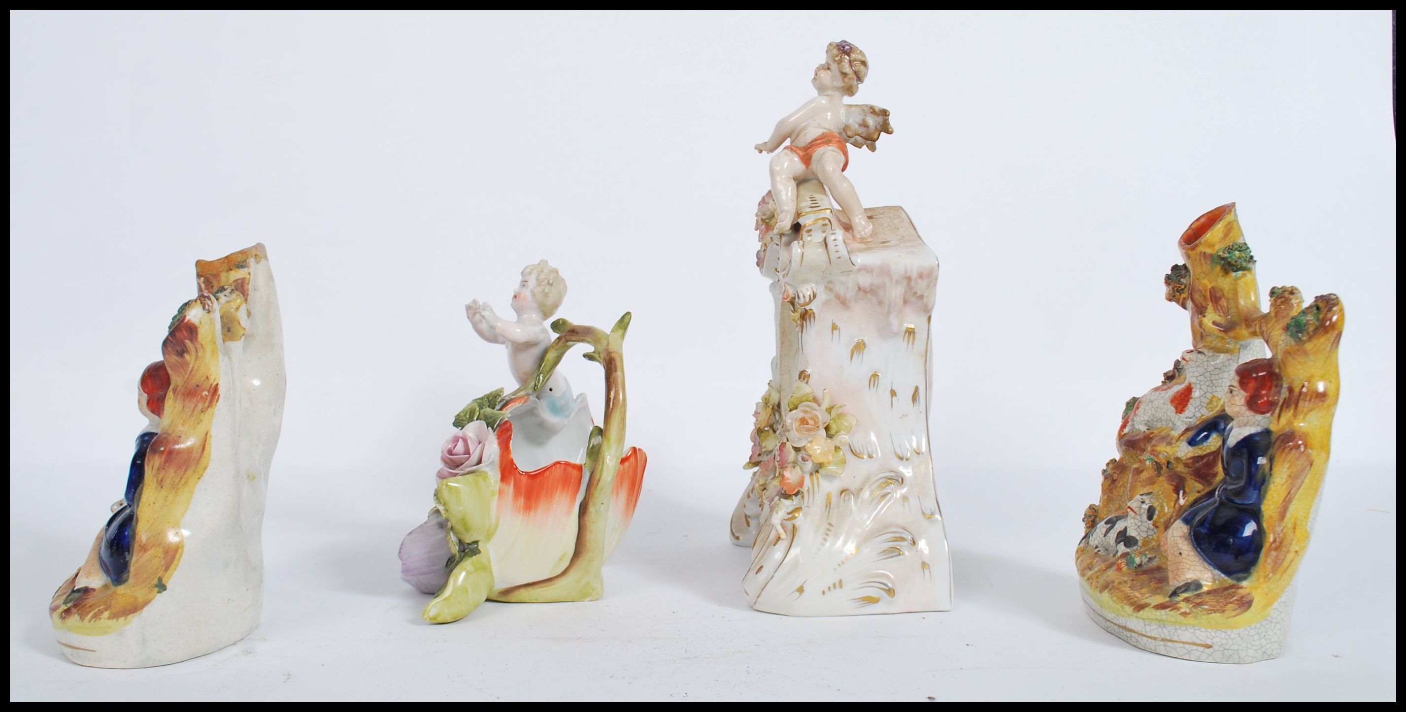 A group of 19th century ceramics to include a pair of Staffordshire flat back spill vases, a - Image 2 of 5