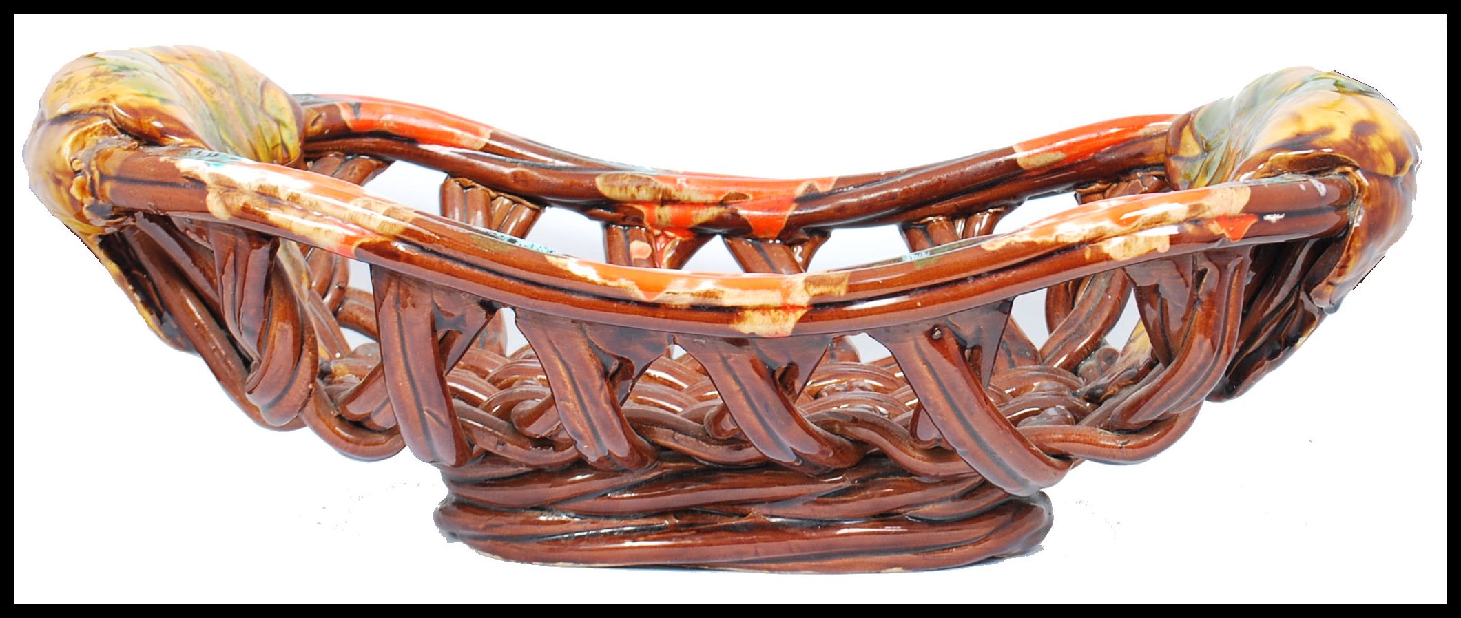 A retro 20th century studio pottery lattice work fat lava style fruit bowl together with a studio - Image 5 of 8