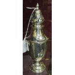 A silver sugar caster of baluster form with reeded wavy border on circular foot, maker Walker &