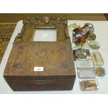 A softwood rectangular box inlaid with coloured paints, Union flags, birds, butterflies and an eagle