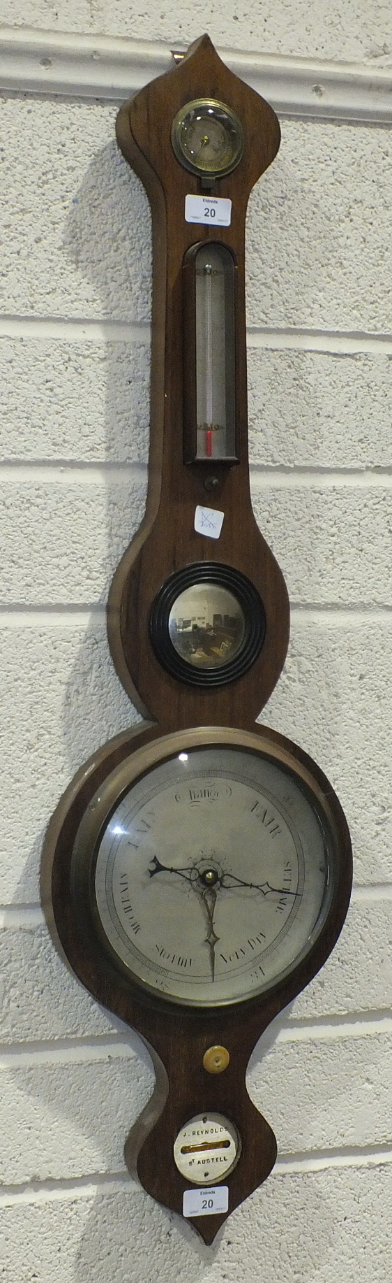 A mahogany wheel barometer, the level dial signed 'J Reynolds, St Austell', 96cm. - Image 2 of 2