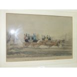 After J Pollard, a pair of framed coloured engravings of coaching scenes, 'A scene on the London