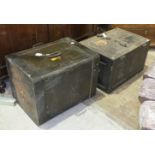 A rectangular iron strong box by Carron, 62 x 42cm, complete with key and another strong box, (