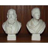 A Robinson & Leadbetter parian ware bust of Tennyson, on square base, impressed 'RL', 19cm high