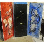 Anne Hudson, a collection of three oil paintings on chipboard, 'Study of Cats', 45.5 x 122cm and one