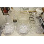A pair of cut glass bowls, 20cm diameter, 9cm high, six sundae dishes and other cut glassware, etc.
