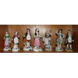 Four Spode bone china Chelsea figures, no.s 3,4,5 and 6, 20cm, a pair of German porcelain figures