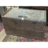 An oak silver chest with lift lid and three compartments within, 95cm wide.