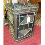 A metal and leaded light hall lantern, 19cm square, 30cm high.