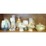 A collection of six SylvaC vases, 746, 625, 2334, 3016, 675, a jug 1404, two baskets, 1777, (1 a/f),