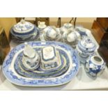 A blue and white willow pattern meat plate, 52cm, thirty-four pieces of Aynsley blue and white