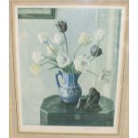 After Dod Procter, 'Tulips in a blue jug', coloured print, signed in pencil within margin, 39.5 x