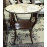A late-19th century walnut étagère, the oval marble top (a/f) on cabriole legs joined by a shelf and