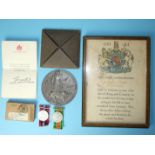 A WWI death plaque of Ernest Fletcher Manser in original card case with insert, together with a WWII