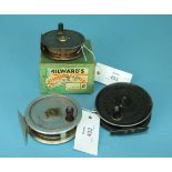 A Milward "Flycraft Junior" trout reel finished gold, in original box, a J W Young & Son, Beaudex
