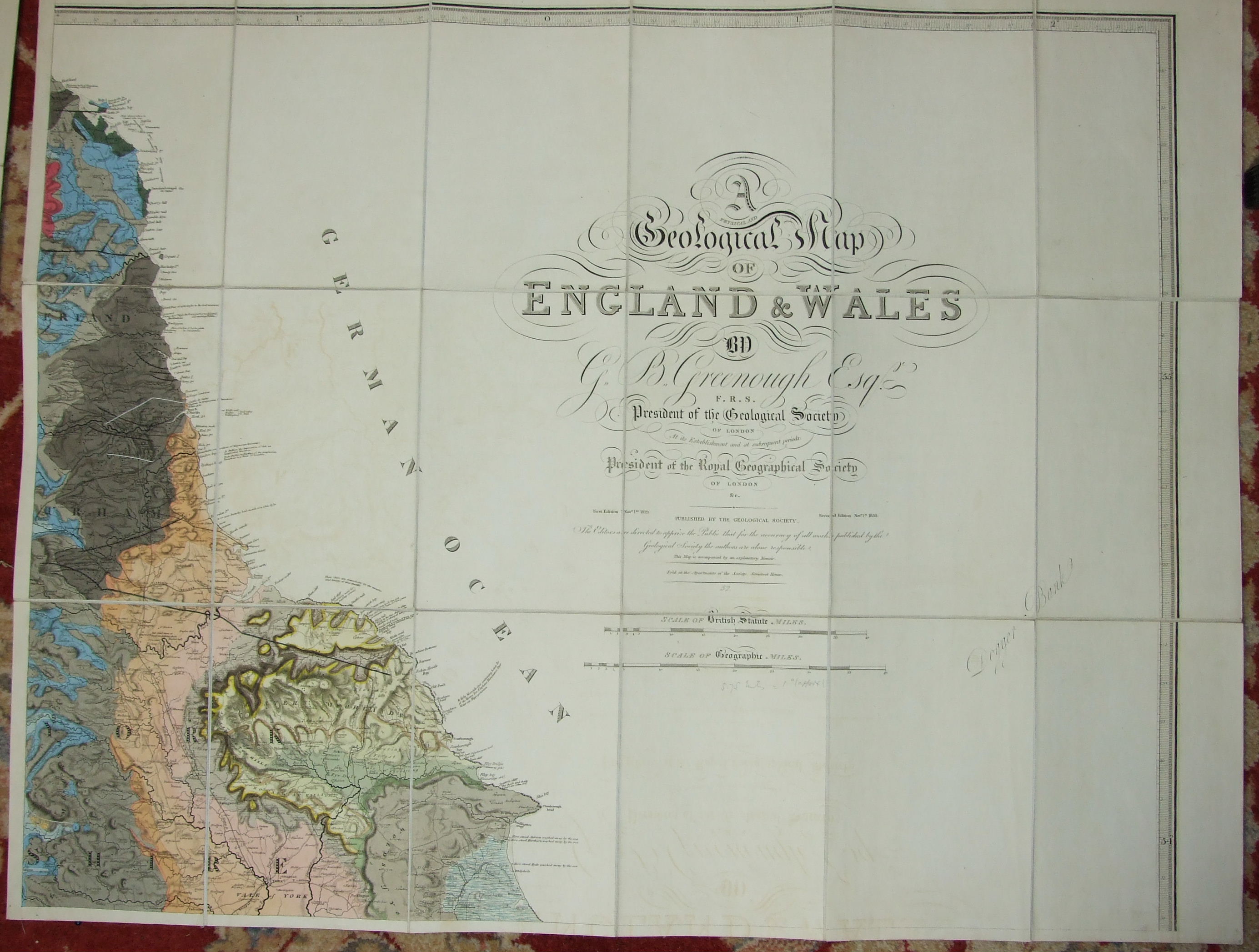 Greenough (George Bellas), A Geological Map of England & Wales, 2nd edn, six hd col engr maps, - Image 2 of 4