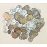 A collection of pre-1920 British silver coinage, including 27 half-crowns, 12 florins, 32 shillings,