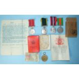 A British Empire Medal (military), Territorial Efficiency Medal, Defence Medal and 1939-45 War Medal