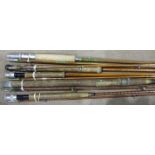 A Hardy's two-piece split cane trout rod, "The Pope Rod", 10' in length and other cane rods, all