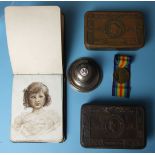 A silver inkwell with enamelled French tricolour and Union flags over the legend "United for Right",