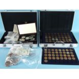 A collection of British coinage contained in two cases.