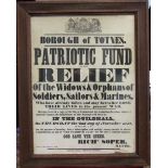 A printed poster "Borough of Totnes Patriotic Fund .........." c1854, by Henry Toms, Printer,