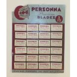 A vintage shop hanging display card for 'Personna Precision Blades' containing twenty-four packets