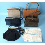 A Corde handbag with taupe corded surface, an Ackerley, London ostrich skin handbag, a Linslade,