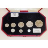 Part of a set of King Edward VII 1902 specimen proof coins, crown to 2d, eight coins, in fitted