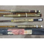 A J S Sharp Ltd two-piece 8' 4-5 split cane trout rod, a Hardy Jet 8' fibreglass trout rod and two