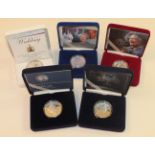 A collection of five Royal Mint silver proof £5 coins, including: Victorian Anniversary, Queen