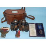 A pair of Carl Zeiss Jena Deltrintem 8 x 30 binoculars in leather case with presentation plaque,