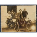 A 1920's sepia photograph of R T Cawthorne and a "Mr Hassel", (possibly H W Hassall), astride