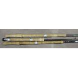 A Bruce & Walker 15' 10-12 carbon fibre salmon rod, a 13' 7-10 Hexagraph rod and a three-piece 11'